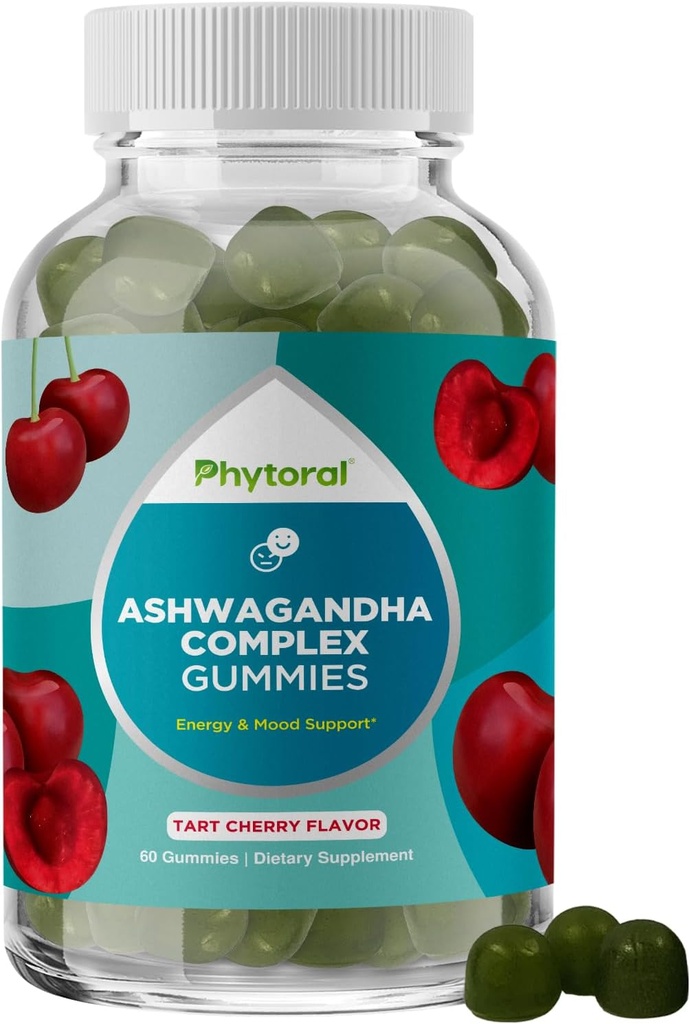 Calming Ashwagandha Gummies for Men and Women - 750mg Equivalent from 30:1 Root Extract with Zinc and Vitamin D - Tasty Adaptogen Stress Gummies for Adults for Energy & Mood Support (60 Servings)
