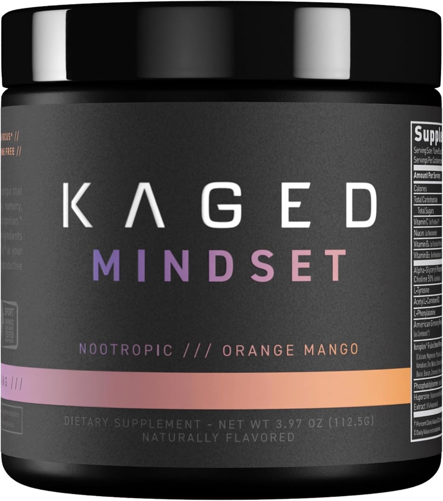 Kaged Nootropic Formula, Mindset, Focus and Productivity Supplement, Simulant Free, Enhances Memory, Mood, Clarity, 30 Services