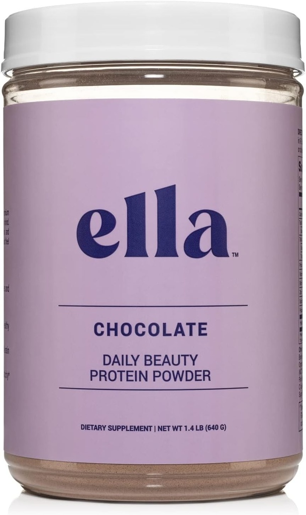 Ella Chocolate Collagen Protein Powder for Women - Daily Beauty Protein Powder with Grass-Fed Collagen Peptides - Non-GMO, Gluten-Free, No Artificial Sweeteners - 20 Servings
