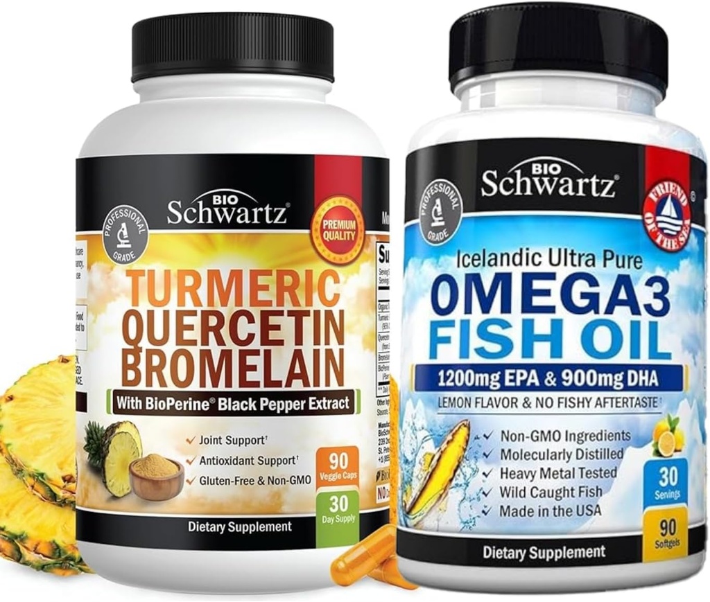 Κουρκουμάς Quercetin με Bromelain συμπλήρωμα (1 μήνας προσφοράς) Συν τριπλή δύναμη Omega 3 ιχθυέλαιο Softgels (1 μήνας προσφοράς)