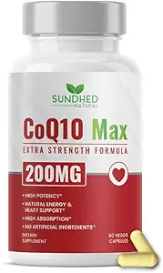 CoQ10 200mg Vegan, Ultra CoQ10 - Ultra Υψηλή Απορρόφηση Συνένζυμο Q10 Συμπληρώματα - Αντιοξειδωτικό Συμπλήρωμα για την Αγγειακή και Καρδιακή Υγεία, Γονιμότητα & Παραγωγή Ενέργειας - 2 Μήνες Προμήθεια - 60 Μέτρα