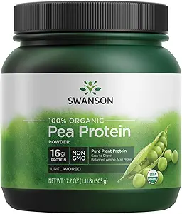 Swanson 100% Certified Organic Pea Protein Powder Non-GMO 1.1 lb (503 g) Pwdr