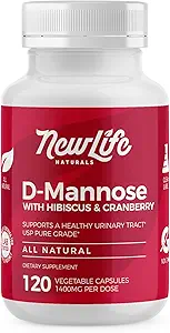 NewLife Naturals D-Mannose Capsules | w/Cranberry and Hibiscus Extracts | Natural Urinary Tract Health Supplement | 1400mg Pure Veggie Powder | 120 Veggie Capsules
