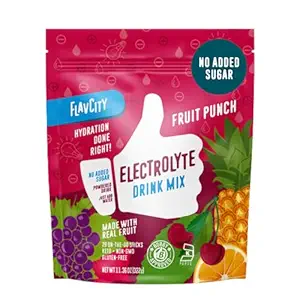 FlavCity Fruit Punch Ηλεκτρολύτες Powder Packets - 28 Hydration Packets - Χωρίς Προστιθέμενη Ζάχαρη - Ενυδατική Σκόνη με Αληθινά Φρούτα & Ακατέργαστο Αλάτι Θάλασσας - Keto & Gluten-Free (28 Stick Packs)