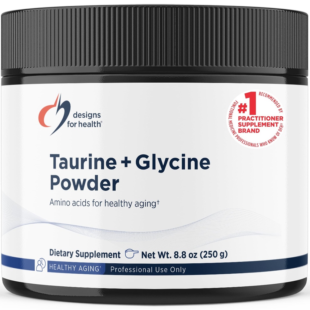 Designs for Health Taurine + Glycine Powder - Αμινοξέα για Υγιή Γήρανση - Υποστηρίζει Κυτταρική, Μεταβολική & Καρδιά Υγεία - Μη ΓΤΟ Άγευστη σκόνη αμινοξέων (250 g)