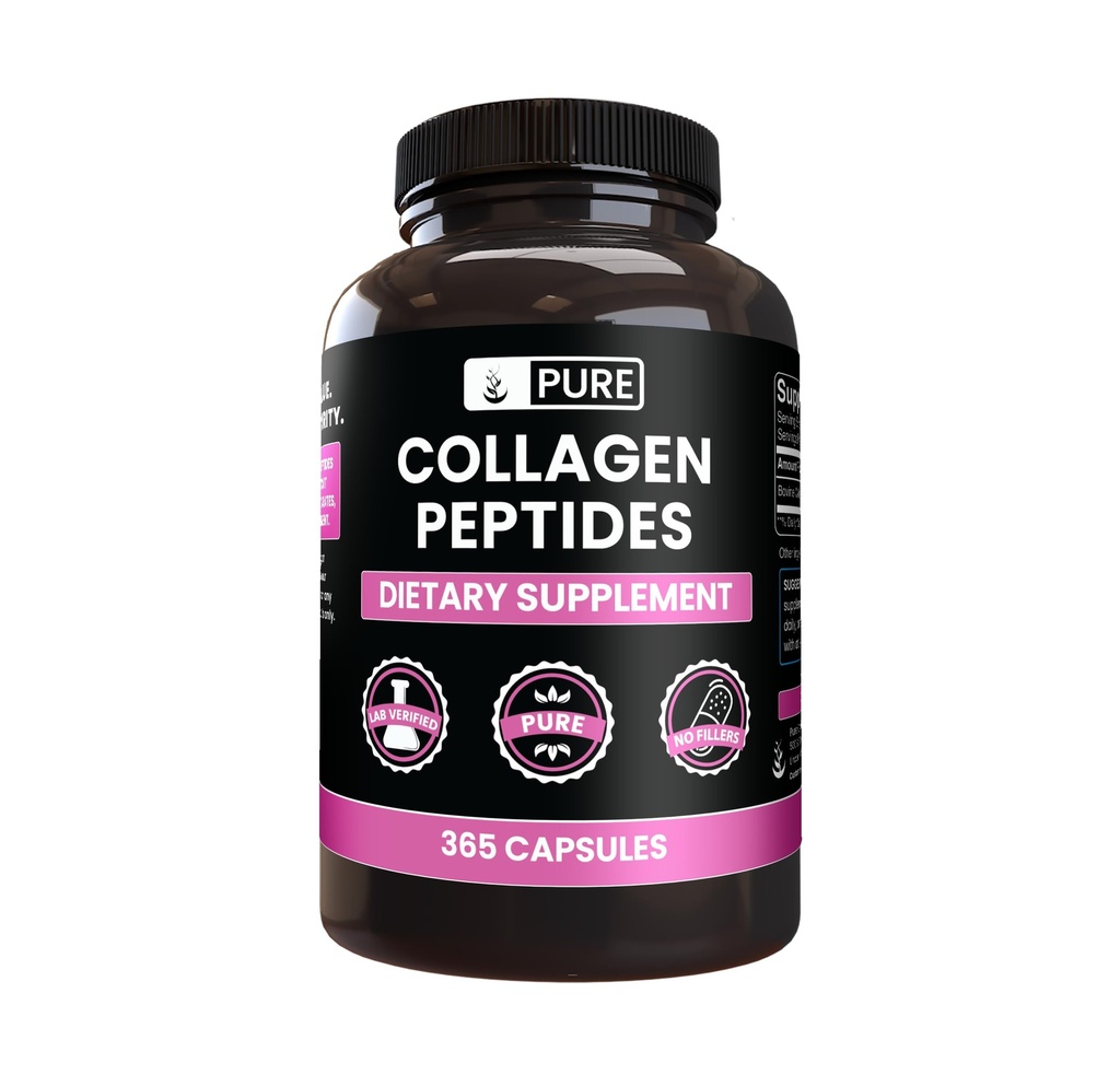 PURE ORIGINAL INGREDIENTS Collagen Peptides (365 Κάψουλες) Όχι Μαγνήσιο ή Ρύζι Fillers, Πάντα καθαρό, Εργαστήριο Επαληθευμένο