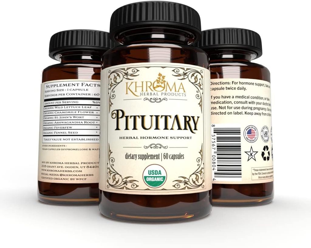 Βιολογικό Pituitary Blend - 60 Vegan Κάψουλες σε γυάλινη φιάλη - για μέγιστη Pituitary Υποστήριξη - από Khroma Herbs