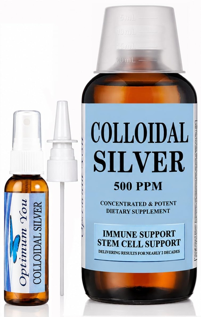 Colloidal Silver Liquid | 500 ppm, Extra Strength (32 oz) with Spray Bottle | Immune Support Supplement | Stem Cell Support | Wound Care & Superior Healing