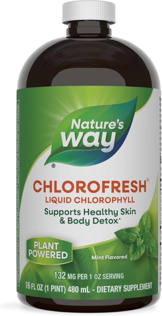 Nature's Way Chlorofresh, Liquid Chlorophyll, Supports Healthy Skin & Body Detox*, Internal Deodorant Supplement*, Supports Liver Detoxification Pathways*, Mint Flavored, 16 Fl. Oz