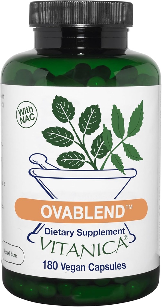 Vitanica OvaBlend - Ovarian Health & Hormone Balance for Women - Συμπλήρωμα υποστήριξης ενδοκρινών με ρίζα Sarsaparilla & NAC - συμπλήρωμα διατροφής βοτάνων για γυναίκες - Pro Logo - 180 Vegan Caps