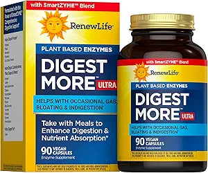 Renew Life Adult DigestMore Ultra Enzymes - Ultra-Stength Plant-based Digestive Enzyme Formula for Men & Women - 90 Vegetarian Caps