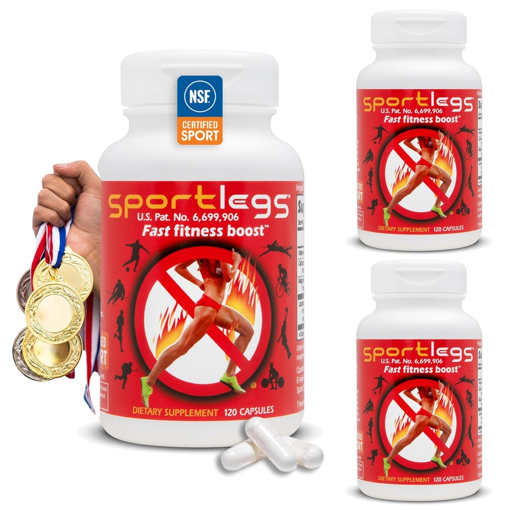 SPORTLEGS Fast Fitness Boost Προ προπόνηση για άνδρες και γυναίκες, συμπλήρωμα γαλακτικού οξέος, αθλητικά καύσιμα αντοχής, συμπληρώματα αντοχής για δρομείς - NSF Certified for Sport, 120-Capsule μπουκάλι, πακέτο των 3