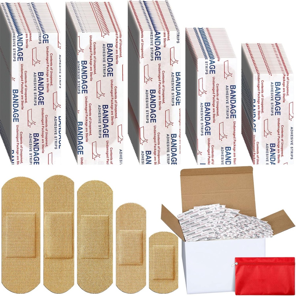 Lunsweer 2000 Pcs Υφασμάτινα Αυτοκόλλητα Συσκευασία Ποικιλίας Μαζική Ποικιλία Διάφορα μεγέθη Ευέλικτη αναπνευστική επικόλληση Υφασμάτινα Επιδέσμους για την οικογένεια Πρώτες Βοήθειες Δέρμα Τύλιγμα Δαχτυλίδι, Φυσικό