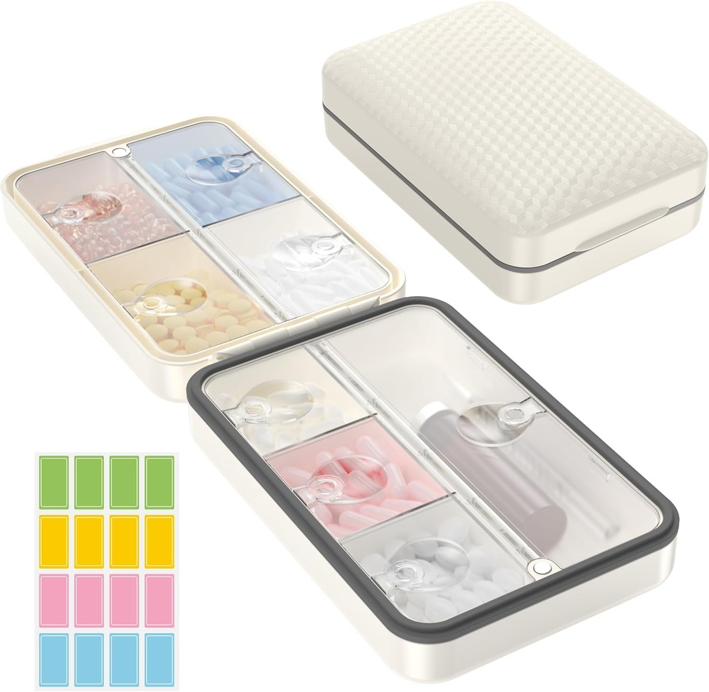 Restree Weekly Pill Organizer, Magnetic Moisture Proof Pill Case, Μεγάλη Χωρητικότητα Travel Pill Box με Εσωτερική Clear Lid για Βιταμίνες, Συμπληρώματα, και Καθημερινή Φάρμακα 8 Διαμέρισμα (White)