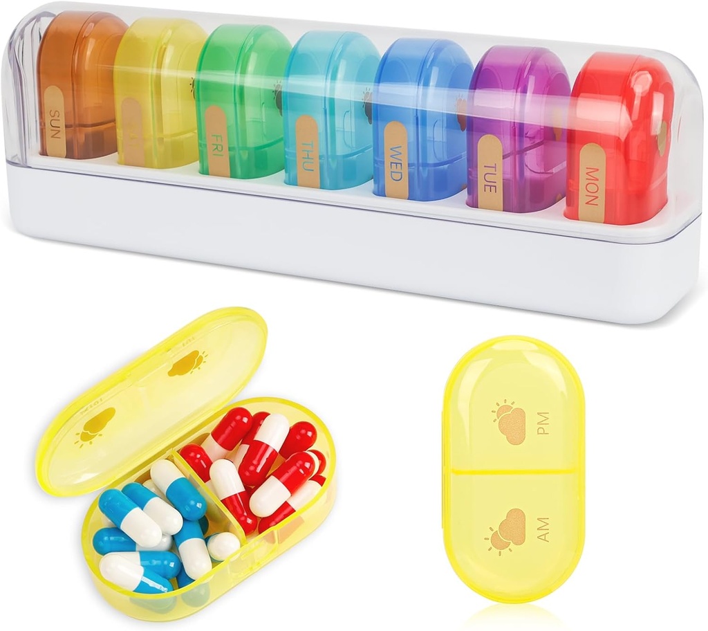 FYY Travel Pill Organizer, 14 διαμερίσματα Daily Pill Organizer Portable Pill Case Αποσπώμενα Daily Pill Box για Purse Pocket να κρατήσει βιταμίνες, Cod Liver Oil, Συμπληρώματα και φαρμακευτική αγωγή-Λευκό