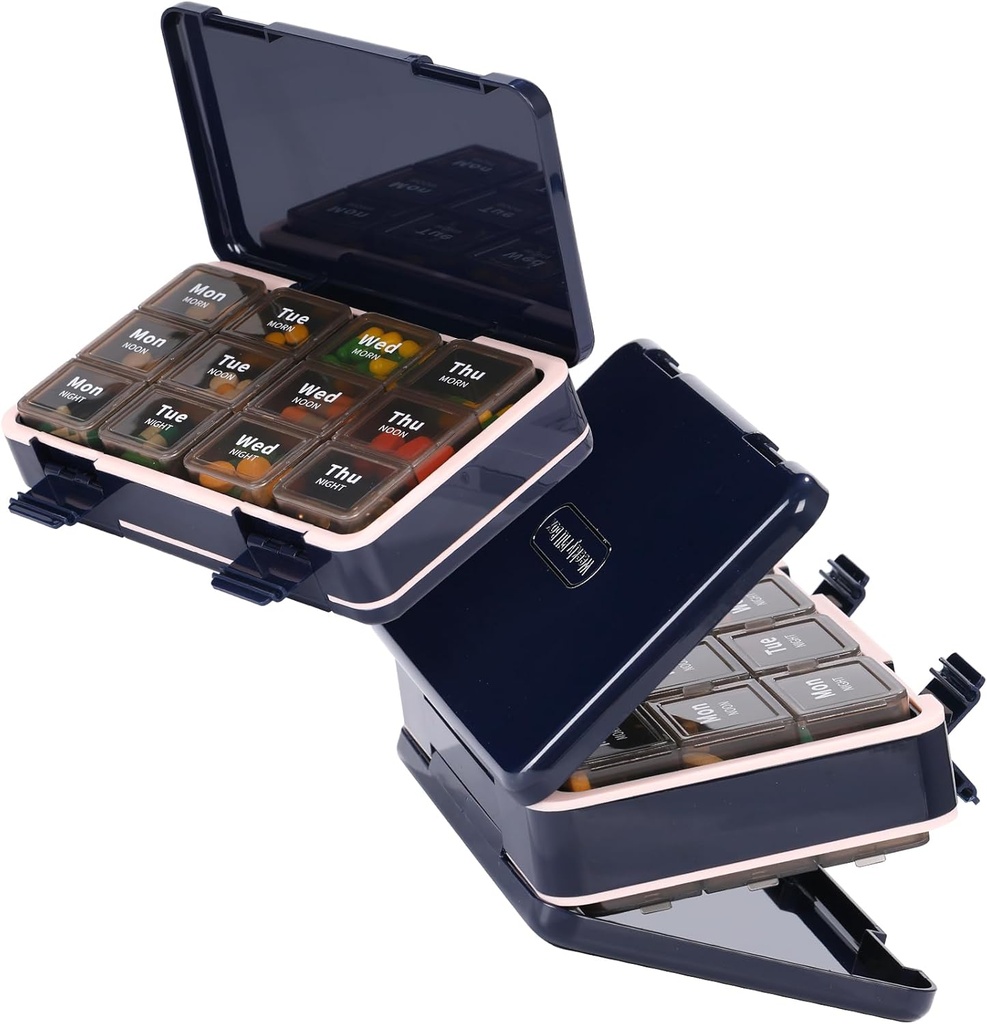 Pill Organizer 3 φορές την ημέρα, Weekly Pill Box Medicine Organizer Box, Travel Double Side 7 Day Pill Case with Backup One Day Hold, for Fish Oils, συμπλήρωμα κατόχου βιταμινών