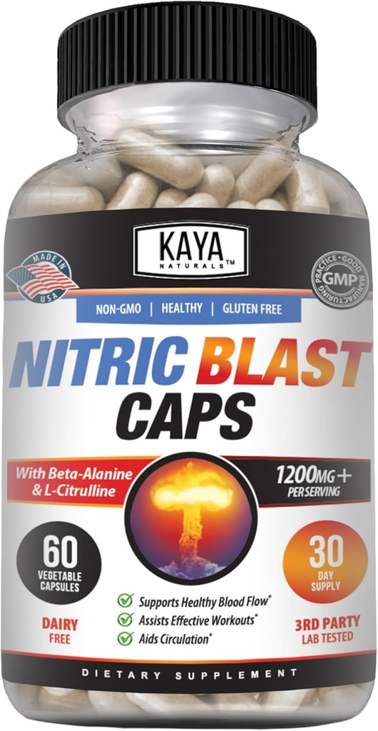 Kaya Naturals - Nitric Blast Potent All-Natural Herbal Supplement for Maximum Health Benefits | Pre-Workout | Increased Energy | Improved Nighttime Performance (60 Count (Pack of 1)