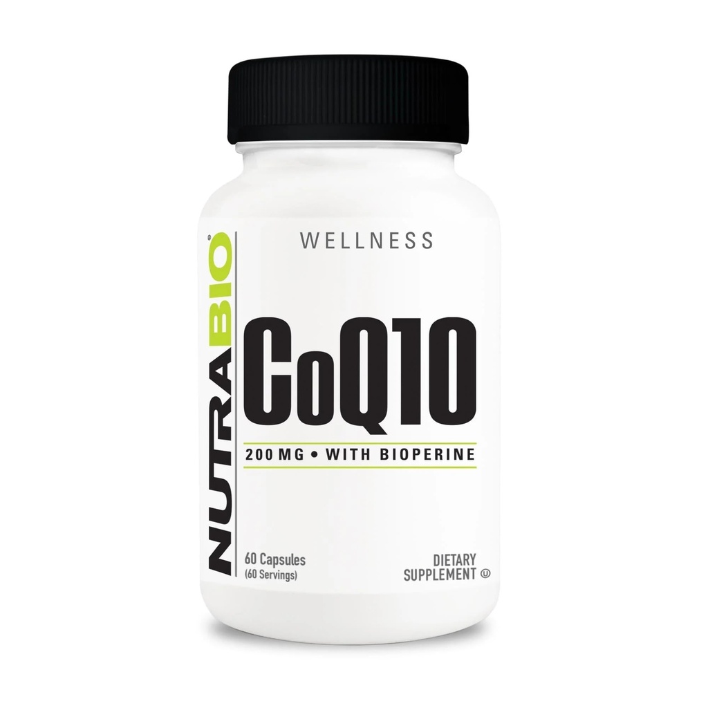 NutraBio CoQ10 Συμπλήρωμα διατροφής με Bioperine, Υγιεινή λειτουργία καρδιάς & Κυτταρική παραγωγή ενέργειας, 200mg - 60 κάψουλες