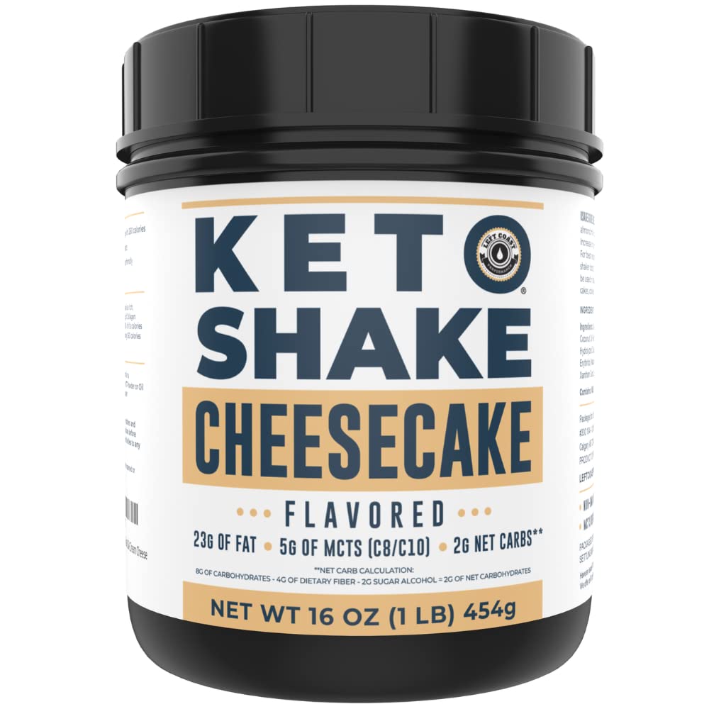 16oz Cheesecake Keto Replacement Meal Shake - χαμηλής περιεκτικότητας σε πρωτεΐνες Keto Carb, υψηλή πρωτεΐνη λίπους Ανακινήστε με MCTs από σκόνη λαδιού καρύδας, collagen Peptides και Real USA Κρέμα Τυριού - 2 Καθαροί υδατάνθρακες