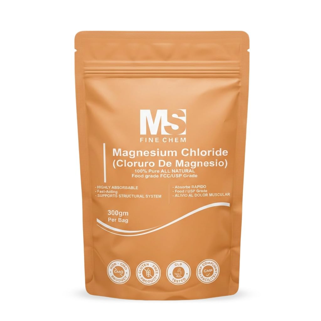 Cloruro de Magnesio 100% Καθαρό Χλωριούχο Μαγνήσιο Τροφίμων Βαθμός 300 γραμμάρια Βρώσιμο Μαγνήσιο Εξαιρετικά απορροφήσιμο για καθημερινή χρήση ως συμπλήρωμα ή Μαγνήσιο Λάδι έως 600 Σερβίρεις 10.58 Oz