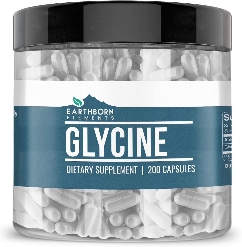 Earthborn Elements Glycine 200 Capsules, Pure & Undiluted, No Additives