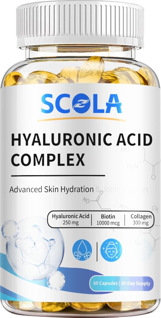 SCOLA Hyaluronic Acid Capses - 250mg HA + 10.000mcg Biotin, 60 Vegan Capses 