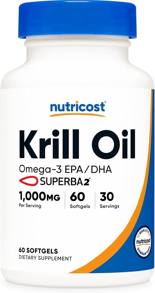 Nutricost Krill Oil 1000mg, 60 Softgels - Συμπλήρωμα Omega-3 EPA-DHA Krill Oil, με Superbakrill