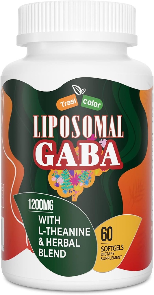 Liposomal GABA with L-Theanine Supplements 1200mg - Υψηλή απορρόφηση GABA Complex with Ashwagandha, χαμομήλι, Tart Cherry Herbal Supplements for Men and Women, 60 Softgels