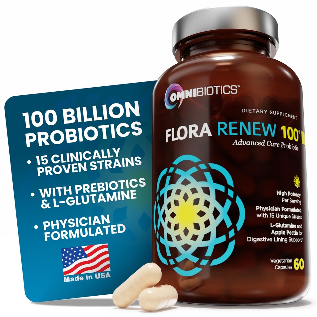 100 Billion Probiotics - 15-Strain Probiotic for Women & Men, DRCaps Delayed Release, Prebiotics, L-Glutamine, Apple Pectin, Gut Lining Support, Shelf Stable, Non-GMO, 60 Vegan Capsules for Adults