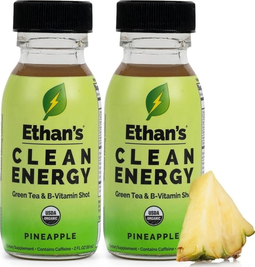 Ανανάς βιολογικής καθαρής ενέργειας του Ethan, χωρίς ζάχαρη φυσικό προ-εξάσκηση Focus Boost, χωρίς γλουτένη, Vegan, B6 & B12 Βιταμίνη C με εκχύλισμα πράσινου τσαγιού και Guayusa (2 Pack of 2oz Shots)
