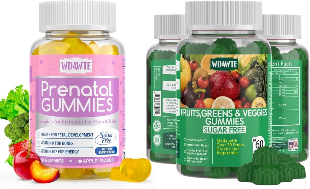 Τσάντα χωρίς ζάχαρη Προγεννητικά Gummies + Χωρίς ζάχαρη Φρούτα και λαχανικά Gummies