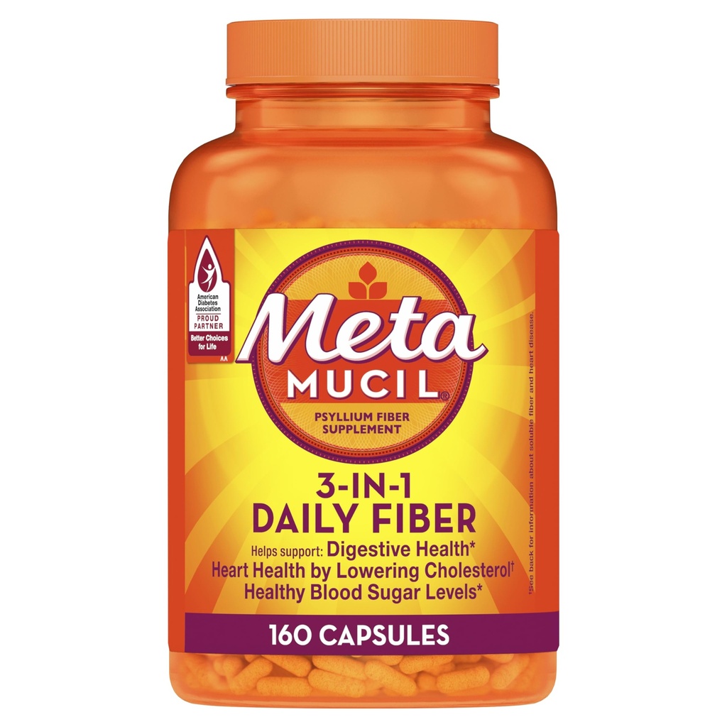 Metamucil Psyllium Husk Fiber Supplement, 3-σε-1 για Digestive Health, Plant Based, 160 Count, Pack of 2