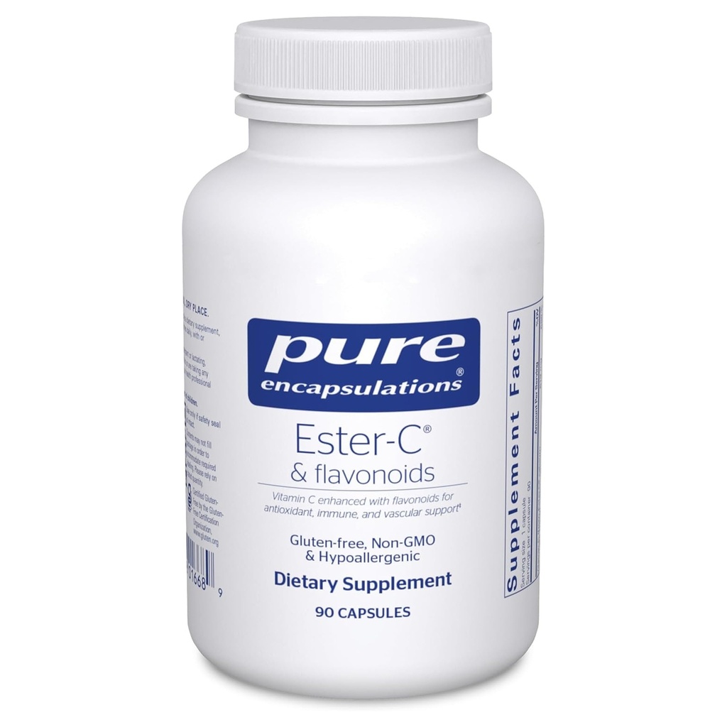 Pure Encapsulations Ester-C & Flavonoids - Συμπλήρωμα Βιταμίνης C για Αντιοξειδωτικά - Ανοσοποιητική & Αγγειακή Υποστήριξη * με Ασβέστιο & Ρουτίνη - Απαλό για Διέγερση - Vegan & Μη ΓΤΟ - 90 Κάψουλες