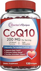 Συνταγές γιατρών CoQ10 200mg ανά υπηρεσία, Υψηλής Απορρόφησης Ένζυμο Q10 συμπλήρωμα με ελαιόλαδο, καρδιά & αγγειακή υγεία, παραγωγή ενέργειας & αντιοξειδωτική υποστήριξη, 2 μήνες προσφοράς, 120 Softgels