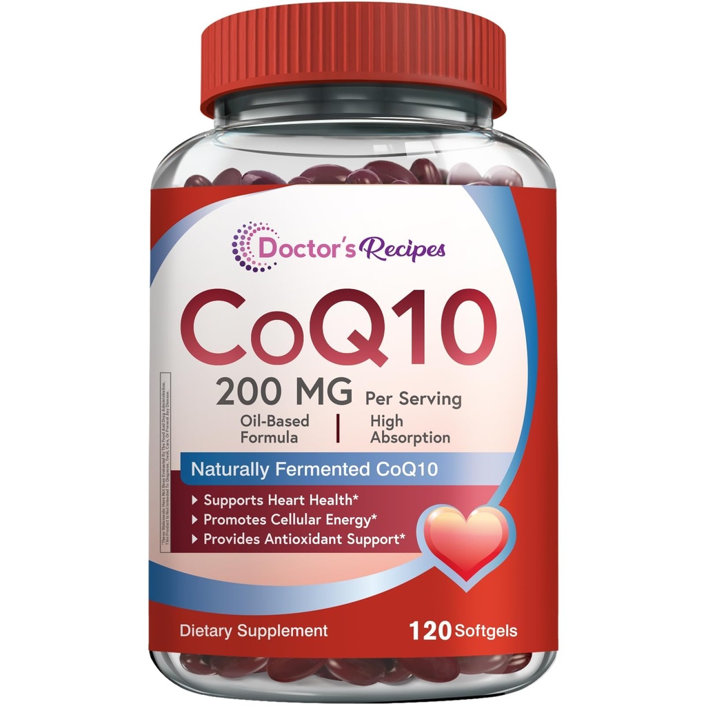 Συνταγές γιατρών CoQ10 200mg ανά υπηρεσία, Υψηλής Απορρόφησης Ένζυμο Q10 συμπλήρωμα με ελαιόλαδο, καρδιά & αγγειακή υγεία, παραγωγή ενέργειας & αντιοξειδωτική υποστήριξη, 2 μήνες προσφοράς, 120 Softgels