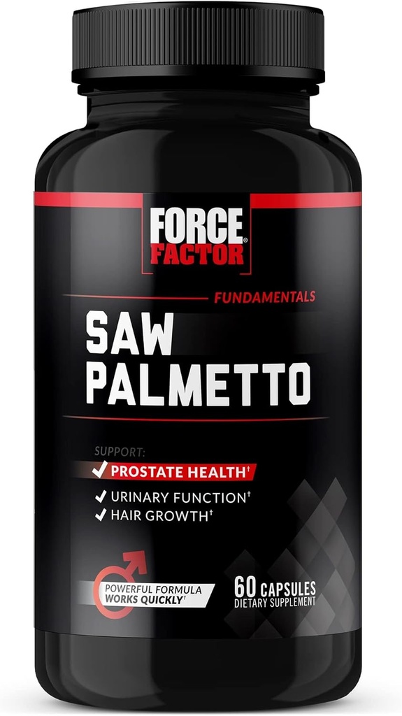 Force Factor Saw Palmetto για τους άνδρες, Prostate συμπλήρωμα για τους άνδρες να υποστηρίξουν την ουρική λειτουργία, Prostate ανακούφιση & ανάπτυξη των μαλλιών, με BioPerine για την ανώτερη απορρόφηση, 60 κάψουλες