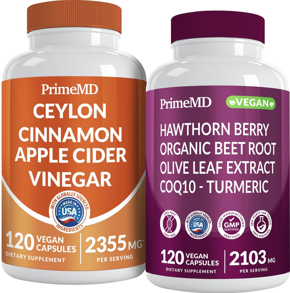 Ceylon Cinnamon (1pk) and Nitric Oxide (1pk) Supplement Bundle - Potent Vitamins for Heart, Metabolism, Balance, Circulatory, Lipid, and Immune Support - Non-GMO, Vegan, Gluten-Free
