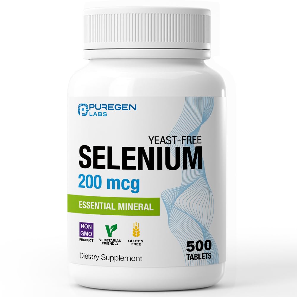 Puregen Labs Selenium 200 mcg Ελεύθερο Αιθέριο Ορυκτό Μαγιάς - 500 χορτοφαγικά δισκία 