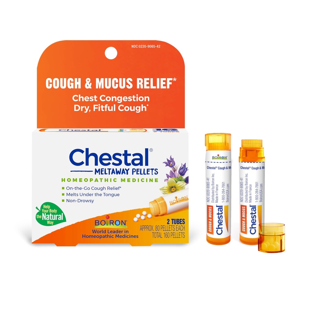 Boiron Chestal Pellets για τον βήχα και Mucus Relief, Nasal ή Chest Congestion, και Sore Lroat Relief - 2 Count (160 Pellets)