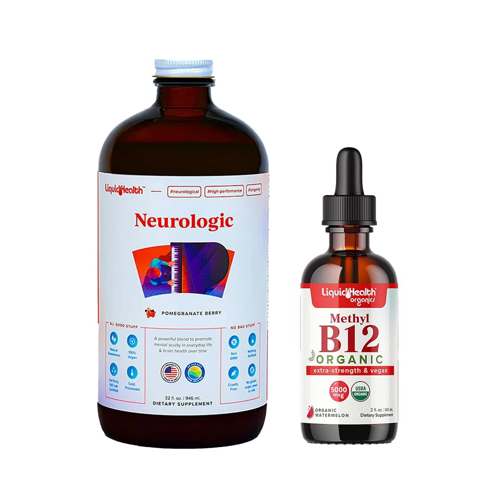 LIQUIDHEALTH Neurologic Nootropic Focus Supplement & Organic Methyl B12 5000mcg Vitamin Drops with Tart Cherry Juice for Immune Support, Improved Memory & Concentration, Natural Energy, Overall Health