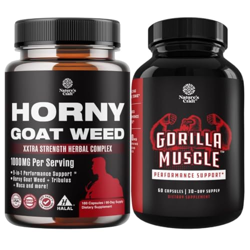 Bundle of Horny Goat Weed with Black Maca Root, Tongkat Ali, Saw Palmetto & Panax Ginseng Extract for Stamina & Energy and Extra Strength Testosterone Booster - συμπλήρωμα διεύρυνσης μυών για τους άνδρες