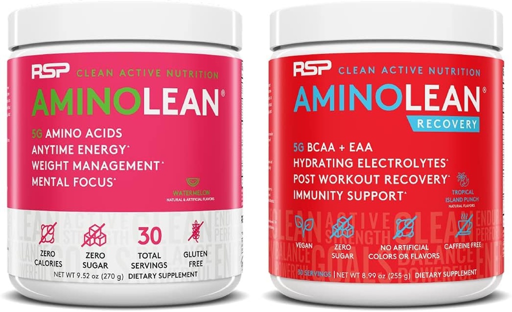 RSP NUTRITION AminoLean Pre Processing Energy (Watermelon 30 Services) με AminoLean Recovery Post Workout Boost (Tropical Island Punch 30 Services)