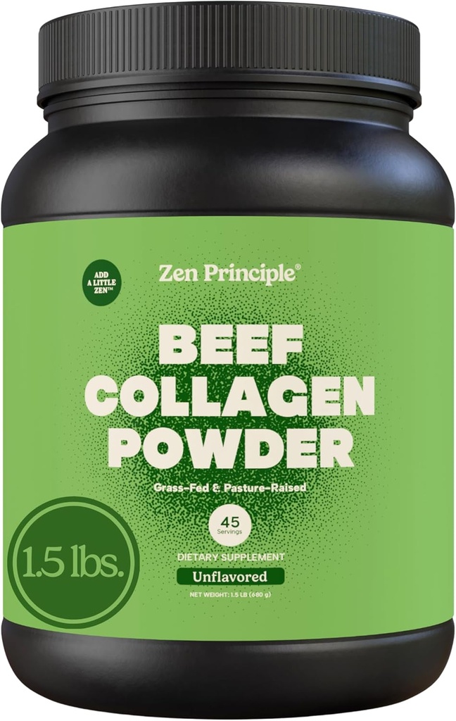 Αρχή Zen Grass-Fed Συγκολλημένο Hydrolyzed Collagen Peptides 1,5 lb. Αντιγηραντική πρωτεΐνη σκόνη για υγιή μαλλιά, δέρμα, αρθρώσεις. Παλαιοφιλικοί, ΓΤΟ και Χωρίς Γλουτένη, Παστός-Βόδι.