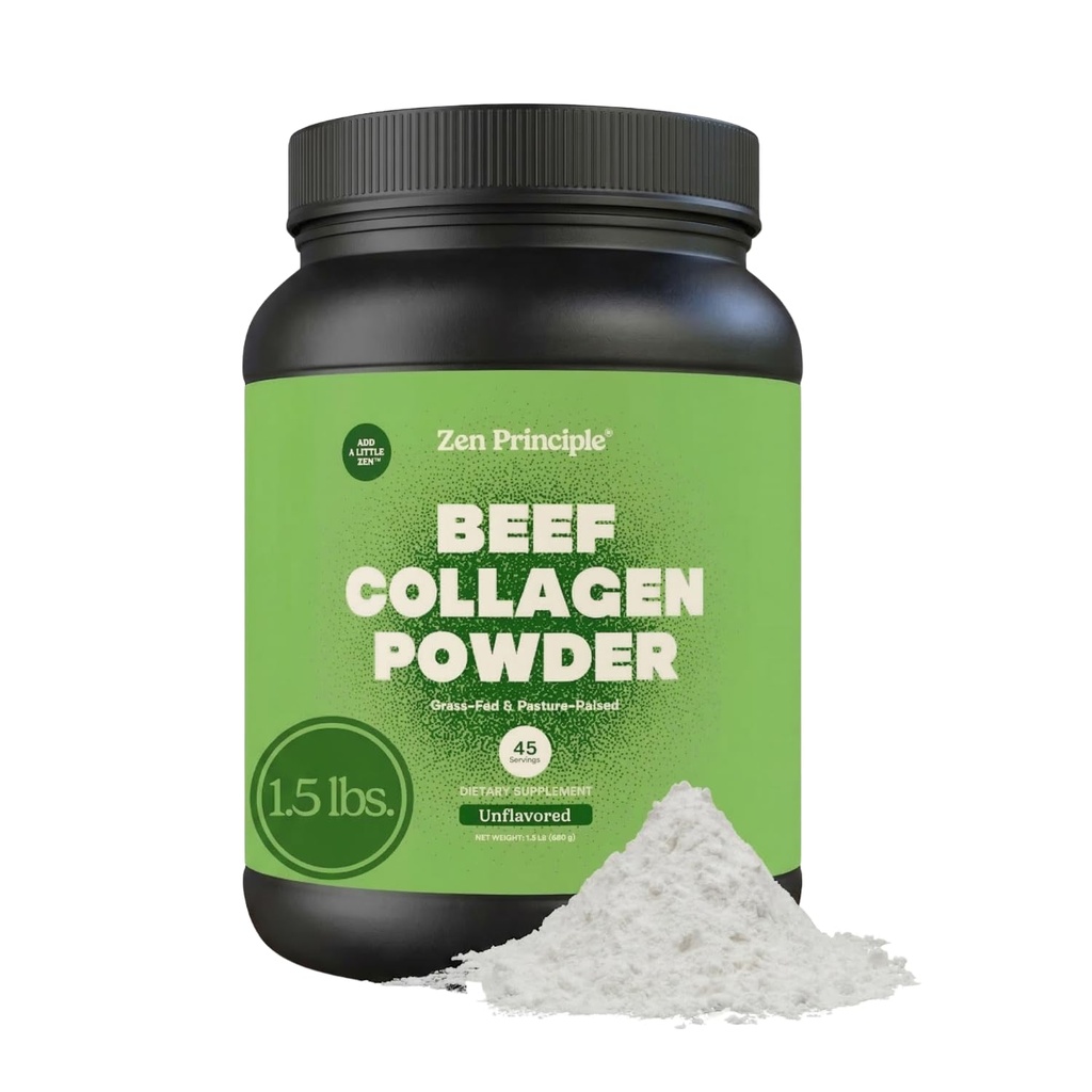 Αρχή Zen Grass-Fed Συγκολλημένο Hydrolyzed Collagen Peptides 1,5 lb. Αντιγηραντική πρωτεΐνη σκόνη για υγιή μαλλιά, δέρμα, αρθρώσεις. Παλαιοφιλικοί, ΓΤΟ και Χωρίς Γλουτένη, Παστός-Βόδι.