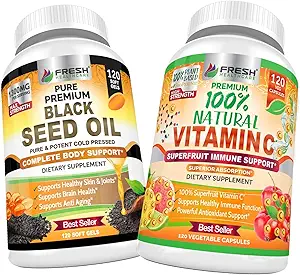 FRESH HEALTHCARE Black Seed Oil and 100% Natural Vitamin C - Bundle