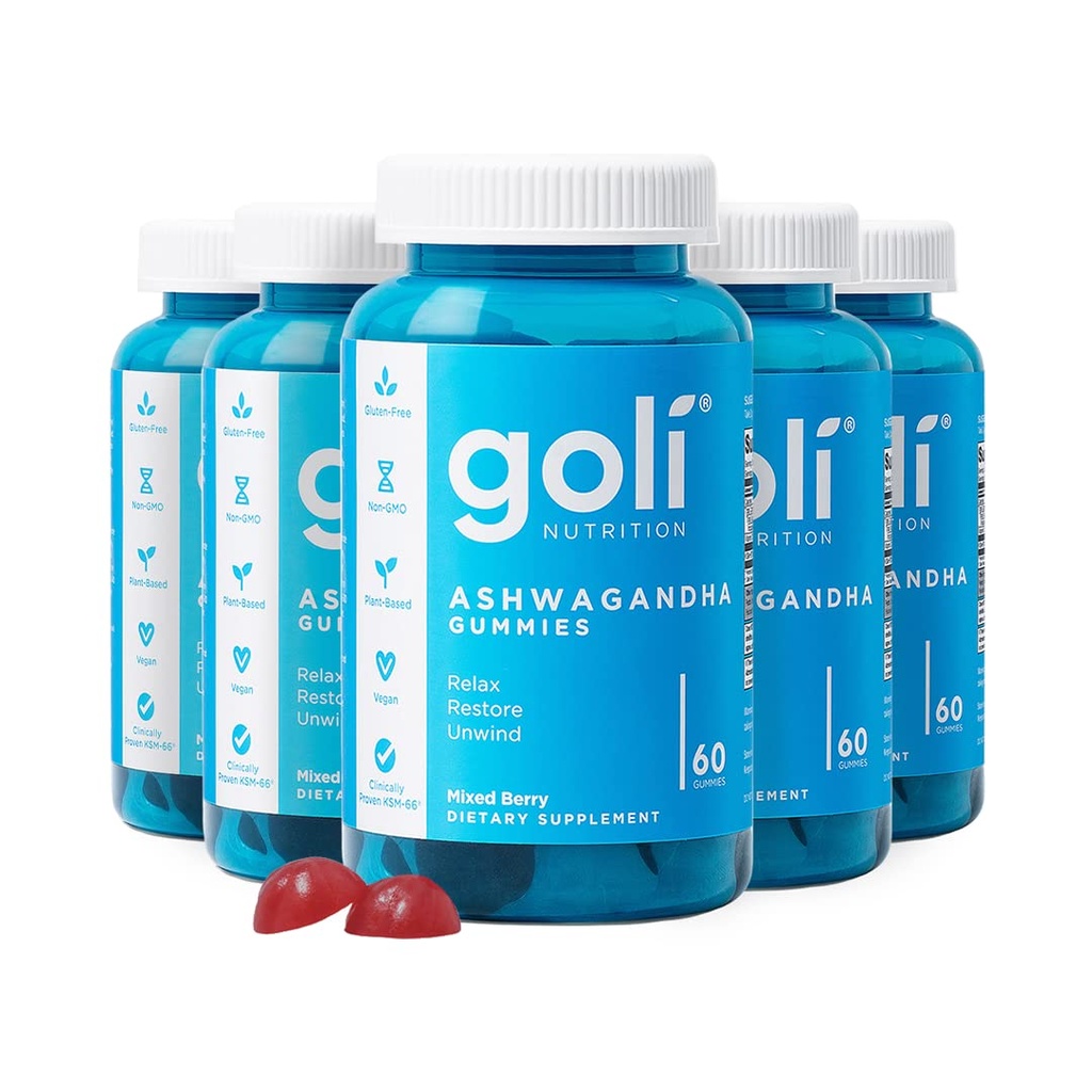 Goli Ashwagandha & Vitamin D Gummy - 300 Count - Mixed Berry, KSM-66, Vegan, Plant Based, Non-GMO, Gluten-Free & Gelatin Free Relax. Επαναφορά. Χαλαρώστε, συσκευασία των 5
