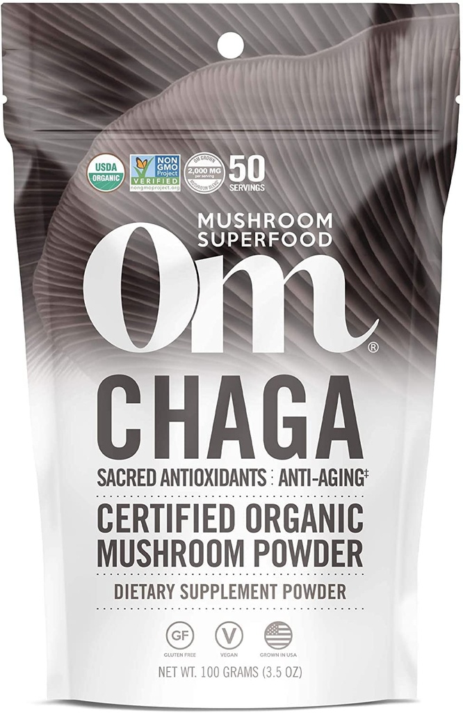 Om Mushroom Superfood Τσάγκα οργανική σκόνη μανιταριών, 3,5 ουγγιά, 50 μερίδες, US Grown, Ιερά Αντιοξειδωτικά & ανοσοποιητική υποστήριξη, Superfood συμπλήρωμα μανιταριών
