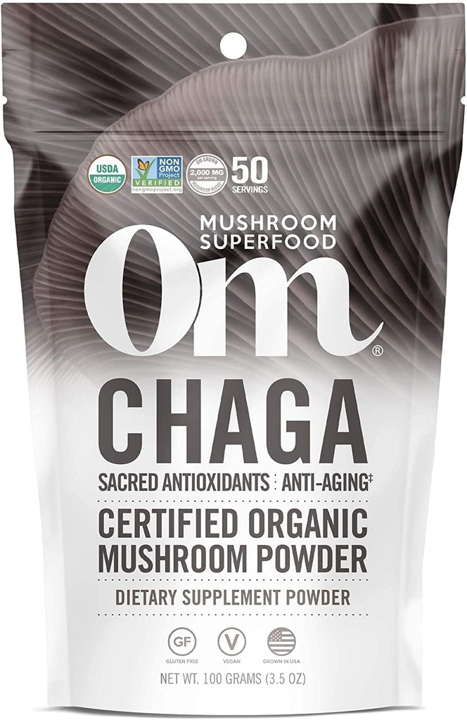 Om Mushroom Superfood Τσάγκα οργανική σκόνη μανιταριών, 3,5 ουγγιά, 50 μερίδες, US Grown, Ιερά Αντιοξειδωτικά & ανοσοποιητική υποστήριξη, Superfood συμπλήρωμα μανιταριών