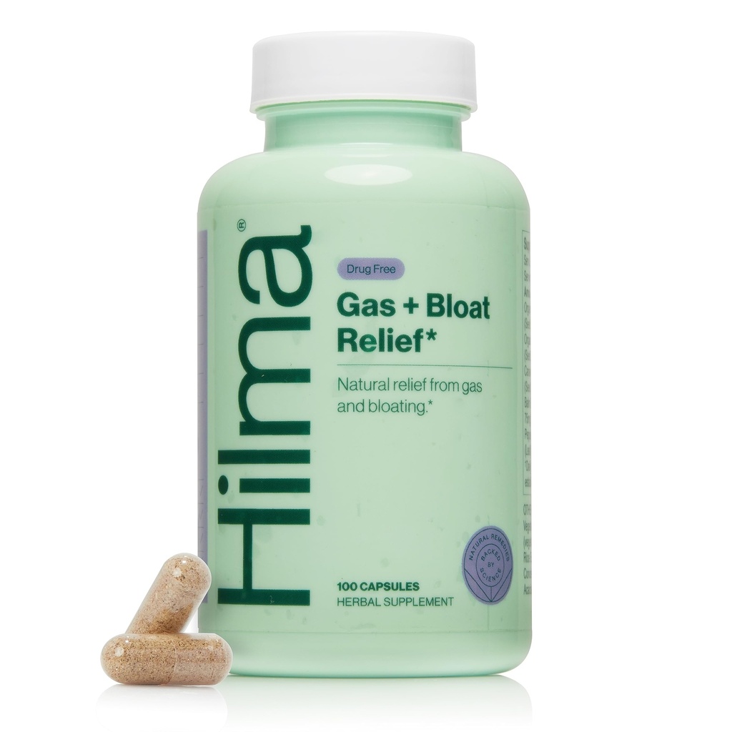 Hilma Natural Gas and Bloating Relief with Lemon Balm, Fennel & Peppermint Leaf, Γιατρός με οργανικά συστατικά, 100 κάψουλες Vegan