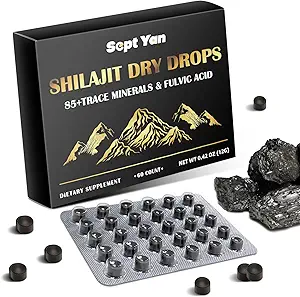Shilajit Pure Himalayan Organic Dry Drops Shilajit Resin Supplement (60 Tablets - 200mg Καθένα), Shilajit για άνδρες Γυναίκες με 85+ Trace Minerals & Fulvic Acid για την Ενέργεια, Ανοσία, Εγκεφαλική Υποστήριξη